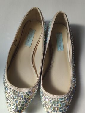 Betsey Johnson Beige Flats with Iridescent Square Studs